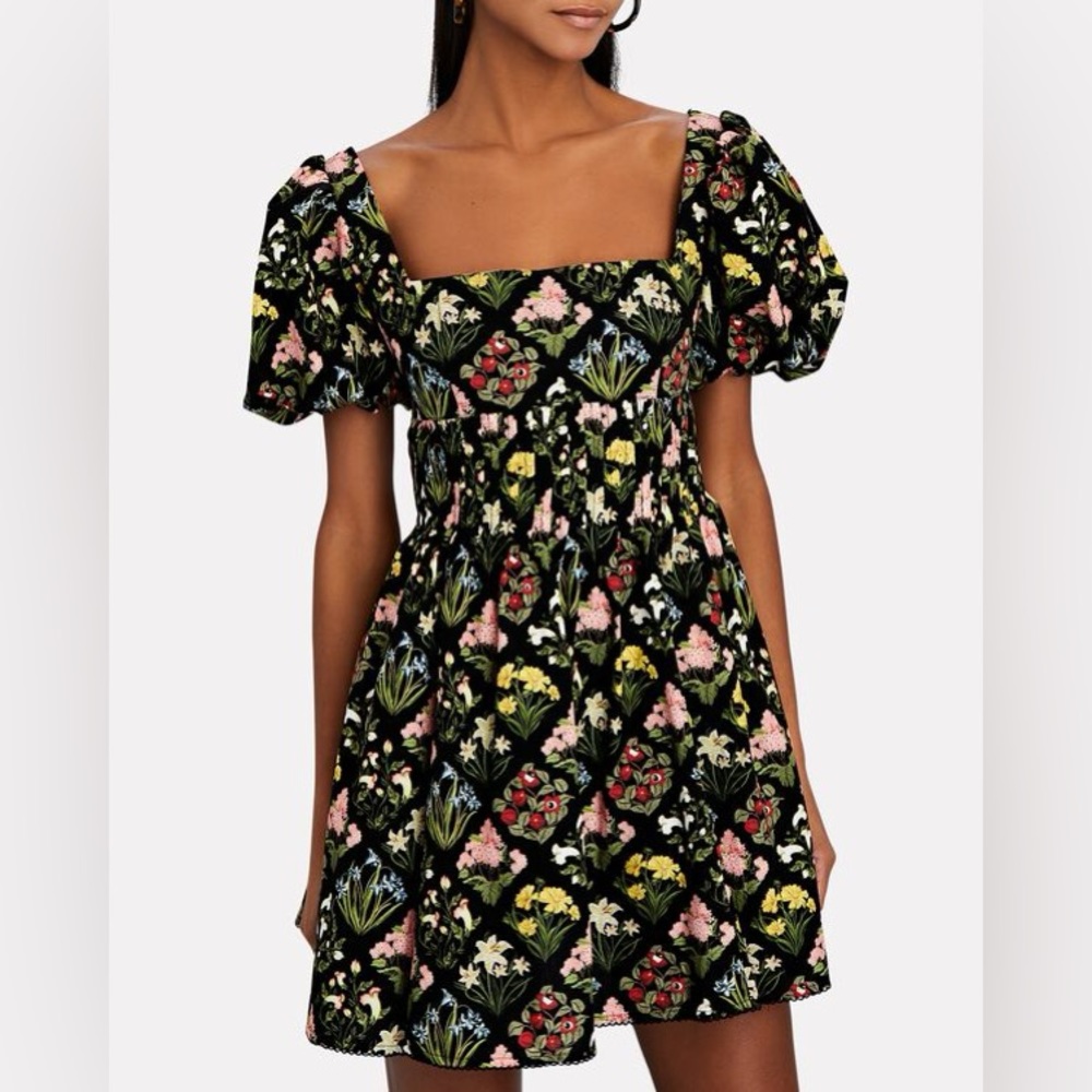Agua by Agua Bendita Caramelo Floral Cotton Puff Sleeve Mini Dress